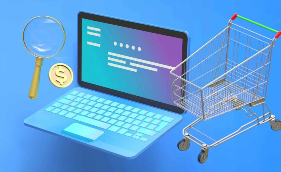 imagen de portada con ordenador y carrito ecommerce